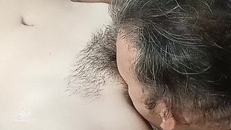 KarameloVzla: Blindfolded Stepdaughter Gives Away Her Hairy Pussy