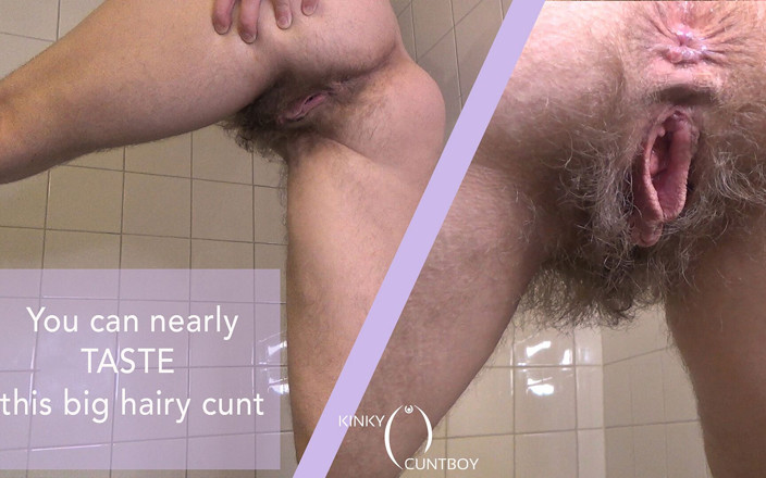 FTM Kinky cuntboy: Grande y muy peludo coño en primer plano en el...
