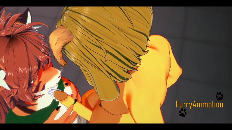 Yaoitube: Futanari poilue, hentai 3D - Une futanari et une fille tigresse sucent...