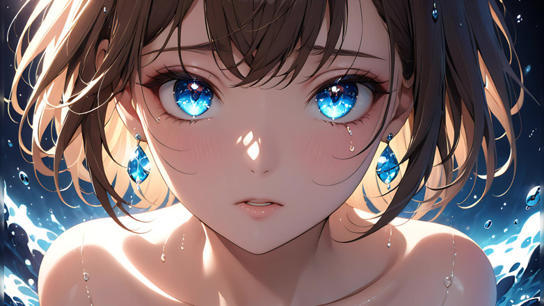 LustRender: Ethereal emosi - gadis ai dengan air mata berkilau di close-up