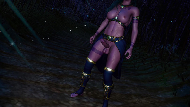 FutaPornoWorkshop: Büyük yaraklı Futanari Dark Elf bir kızı gırtlağına kadar sikiyor.