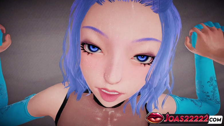 Joas22222: Brighid la fille anime mouillée aux cheveux bleus en levrette...