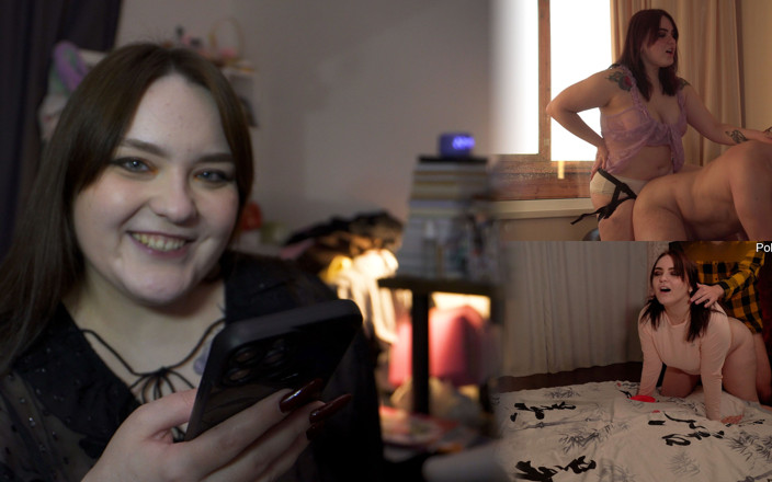 Polly Sweet: ポルノストーリー:ステラがストラップオンで彼氏にいたずらっぽくニヤリと笑う