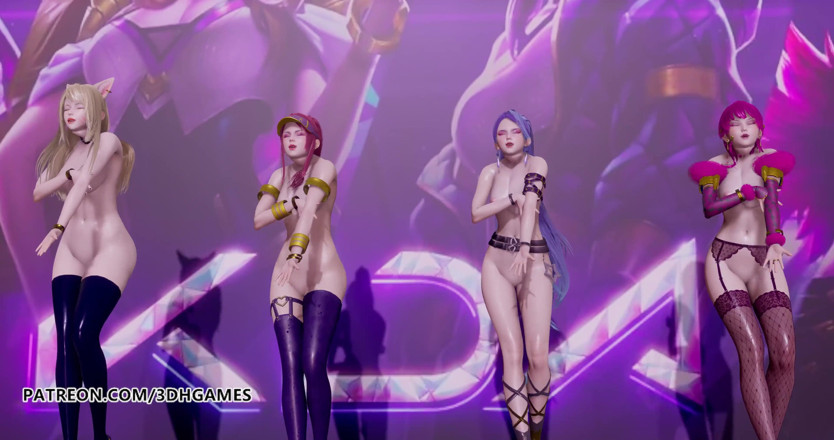 3D-Hentai Games: Siyah pembe - o çıplak dansı nasıl seviyorsun, Ahri, Akali, Evelynn, Kaisa, 3...