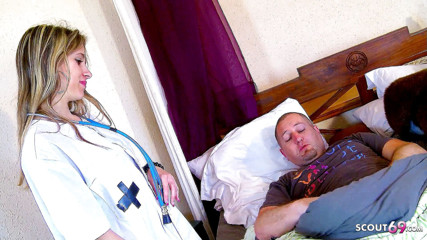 Full porn collection: Horny skinny nurse Saida seduces patient with thick cock