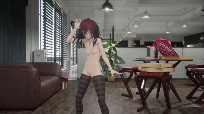 Smixix: Fille gothique, hentai se déshabille, danse nue petits seins avec...