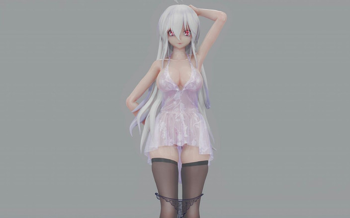 MikuMotion: Дівчата з слабкими карими очима, прозора облягаюча сукня, чорні мереживні трусики