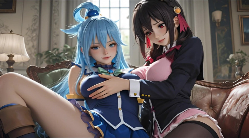 Ianimedia: Sfw Aqua i Yunyun From Konosuba Soft Show Dotykanie i...