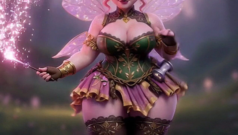 Animate golden: Zână roz thicc scuturând un cur masiv cu baghetă magică