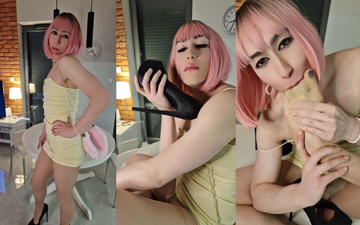 Viper Fierce: Sissy fétiche talons, pieds, jeu de collants sheer sheer et éjac