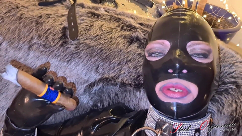 Slut Orgasma Celeste: Шлюшка-оргазма Селеста в чорному латексному сигарі, фетиш куріння та м'які розмови німецькою