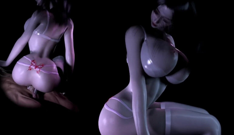 Anime strip club: 3d asiatische hure mit riesigen möpsen schüttelt ihren dicken arsch