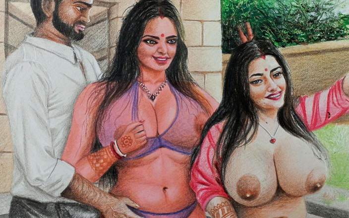 The porn artist 69: Еротичне мистецтво або малюнок сексуальної індійської жінки дезі під час медового місяця з чоловіком і подругою