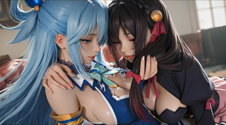 Ianimedia: Sfw Aqua und Yunyun von Konosuba Soft show, lesben berühren...