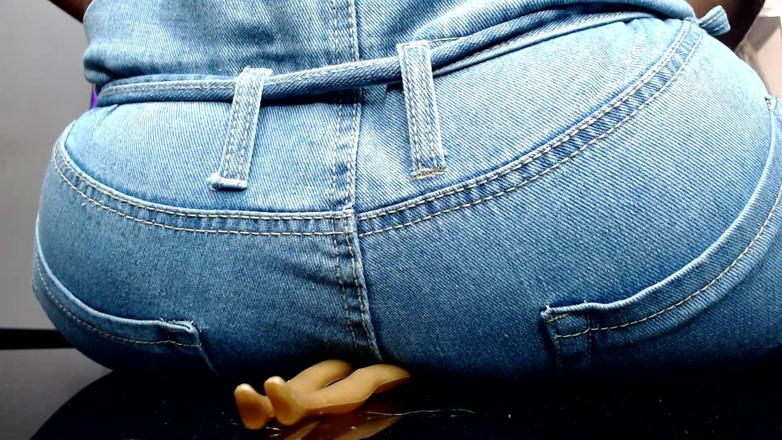 Maeling: Ebony Bitch Crushed in Denim Jeans and Ass Stifled Ignorant