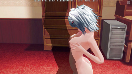 H3DC: 3D hentai neko är på knä och gnuggar kuk med bröst