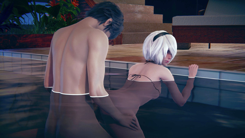 Waifu club 3D: 2B é fodida de quatro na piscina