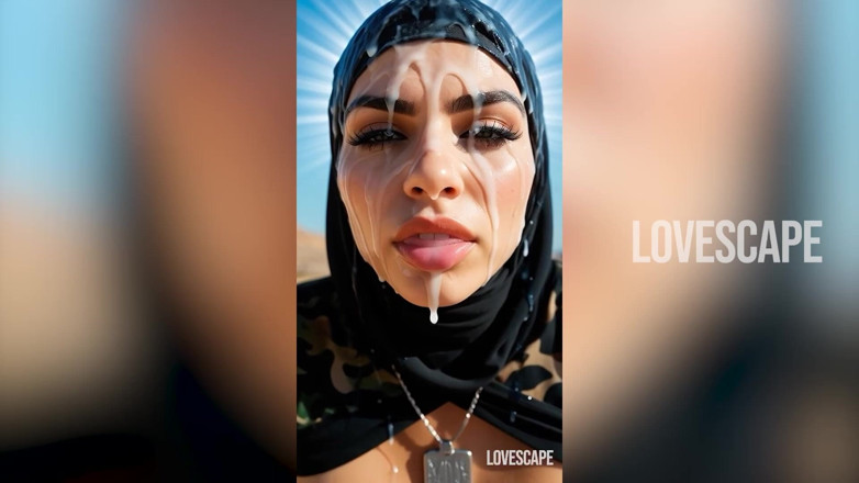 Lovescape: Военная крошка в хиджабе принимает взвод грубо (ai gen)