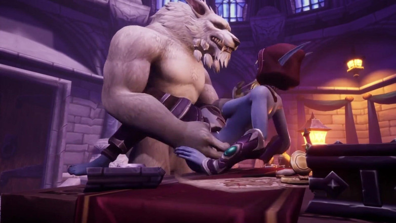Wraith ward: Un loup-garou baise night elf sur une table