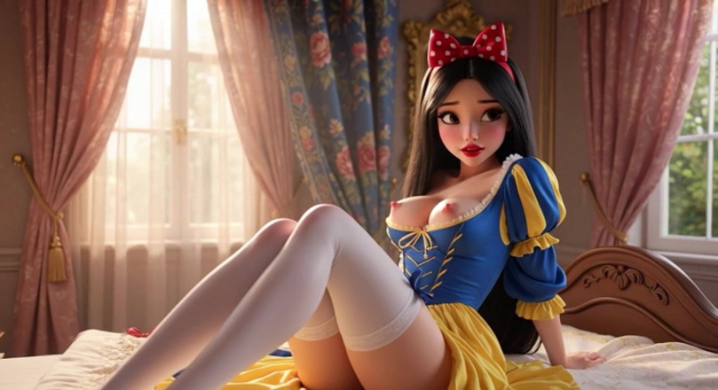 My night collection: 白雪姫の情熱的な夜、魔法の城の寝室でクラシックなドレスを半開きで激しい快楽を楽しみます