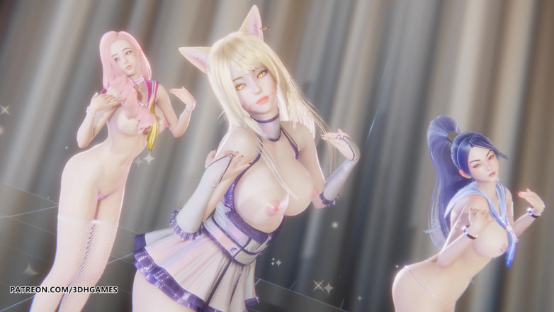 3D-Hentai Games: Wjsn Chocome - Хмж! Ahri Kaisa Seraphine, сексуальный стриптиз, Лига легенд, хентай без цензуры