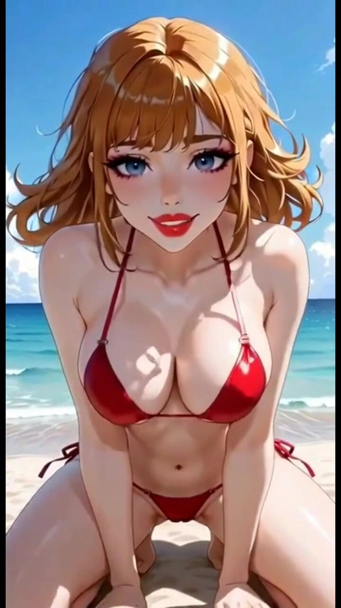 Hot girl dancing: Bikini rosso carino che geme sulla spiaggia, Animazione