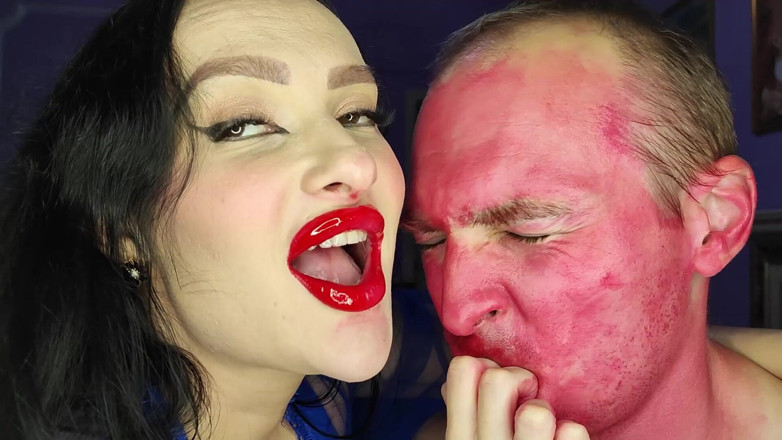 Princess18_: Sticky Juicy Red Lipstick Kisses All Over His Face