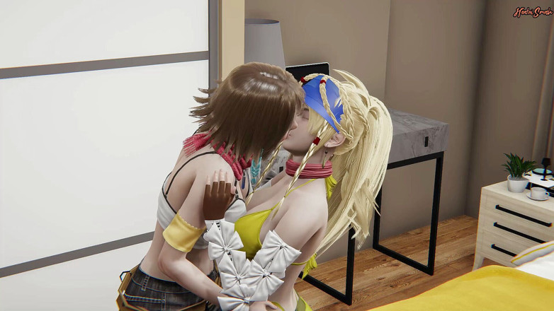 Hentai Smash: Рикку вылизывают, затем страпон трахает Yuna - Final fantasy X лесбийский х хентай.