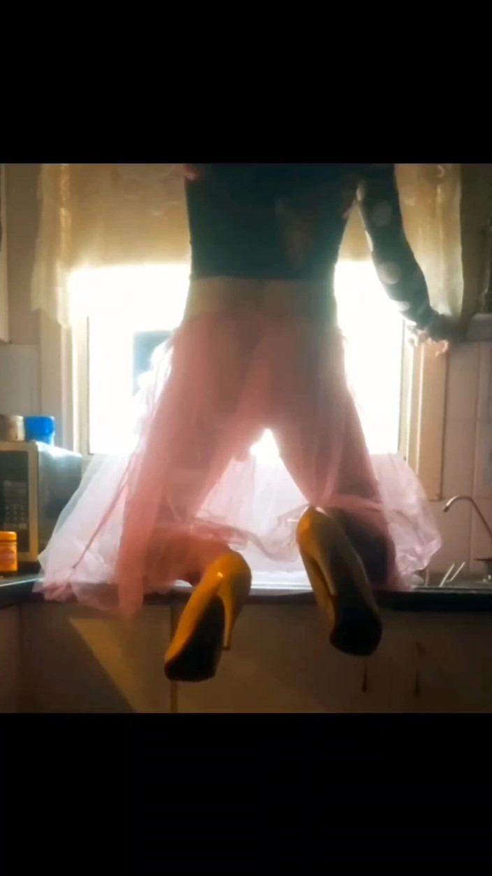 Lizzaali: Silhouettes in My Sexy Tutu Climbing on My Kitchen Bench