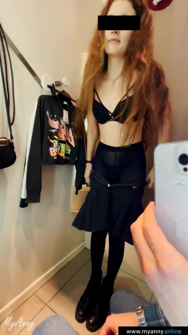 MyAnny: Risky blowjob and facial in a store fitting room