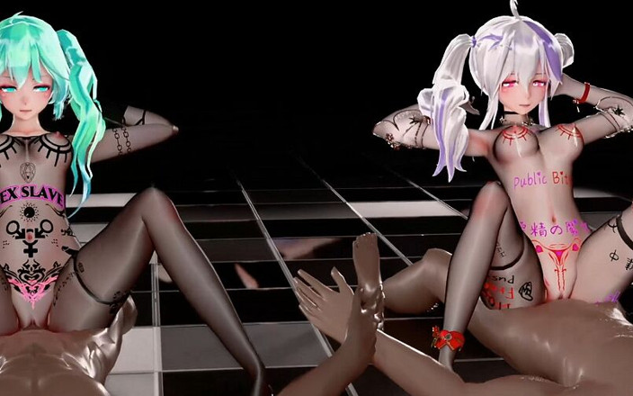 MikuMotion: [mmd]Haku &amp; Miku-baam double viande urinoir danse humiliation motif obscène en...
