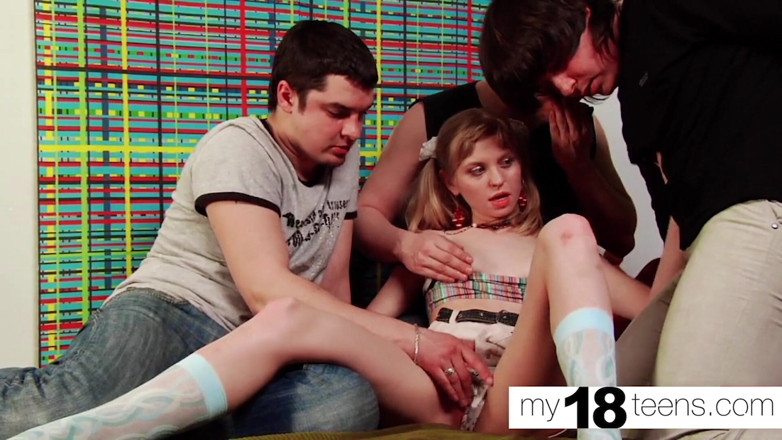 My 18 Teens: MY18TEENS - Babe sucking two dick and hard doggystyle sex