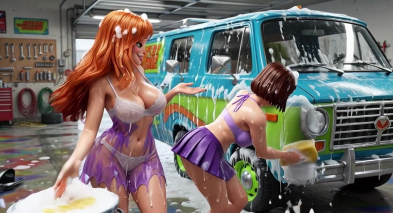 My night collection: Velma dan Daphne Menikmati Basuh Kereta Bogel Bersabun Sensual, Membersihkan...