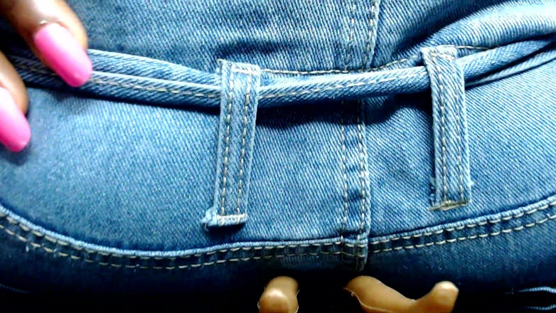Maeling: Ebony Bitch Crushed in Denim Jeans and Ass Stifled Ignorant