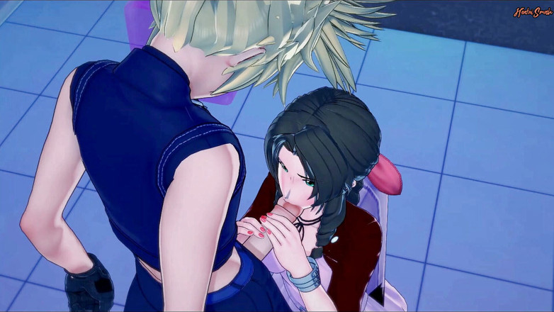 Hentai Smash: Aerith duvara boşalmadan önce banyoda Cloud'un yarağına biniyor. Final Fantasy 7 Hentai.
