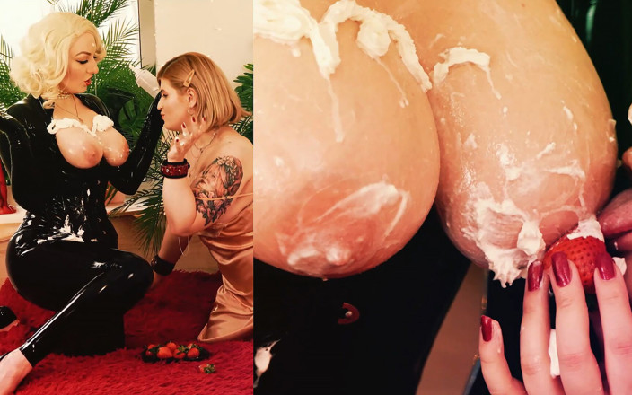 Arya Grander: Baise lesbienne romantique : latex et crème fouettée, gros seins et...