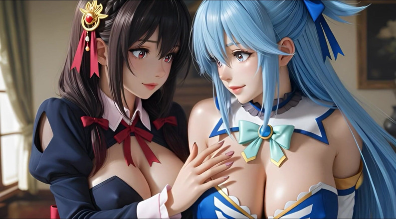 Ianimedia: Sfw Aqua e Yunyun di konosuba soft show toccando e...