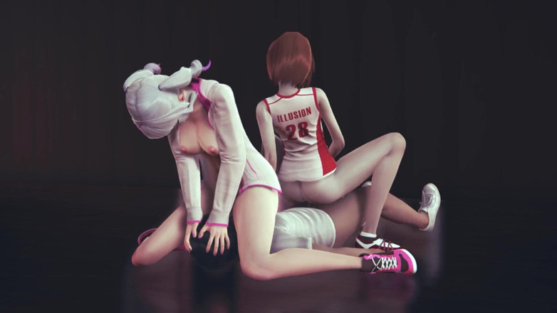 Waifu club 3D: Două fete se fut cu antrenorul în sala de sport