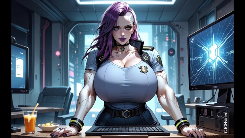 Hot girl dancing: Cyberpunk ragazza si spoglia in ufficio (animazione)