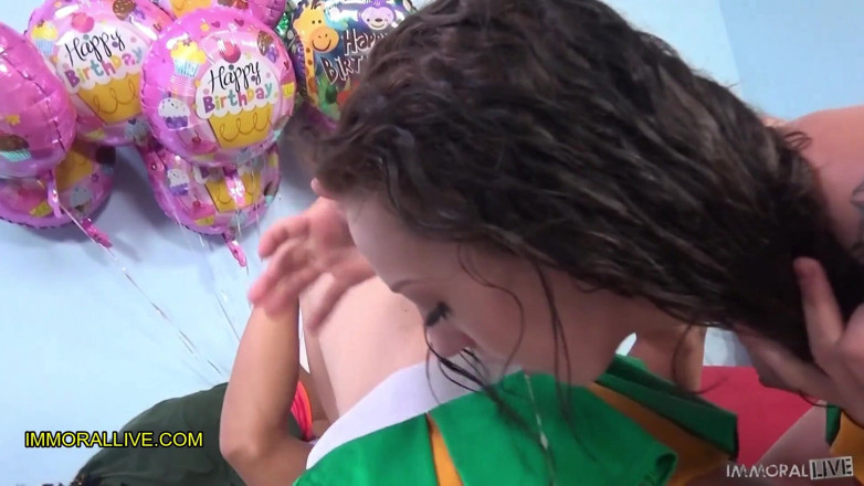 Immoral Live: Cheerleaders squirting &amp; ass eating &amp; cum snorting birthday party – Raw &amp; unedited...