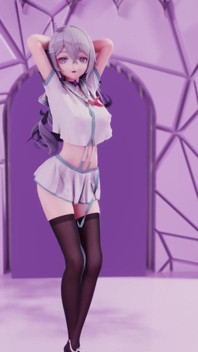 [mmd] Phut Hon College Girl Uniform; Black Stockings; Jiggling Breasts