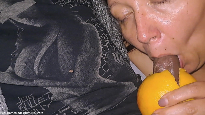 Real homemade BBW BBC porn: Giving BBC Amazing Grapefruit Blowjob Stroking His Cock Moaning and...