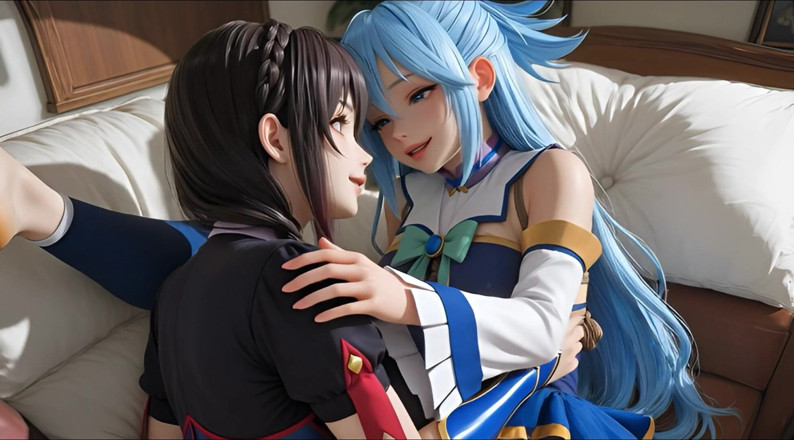 Ianimedia: Sfw Aqua e Yunyun de Konosuba soft show tocando e...