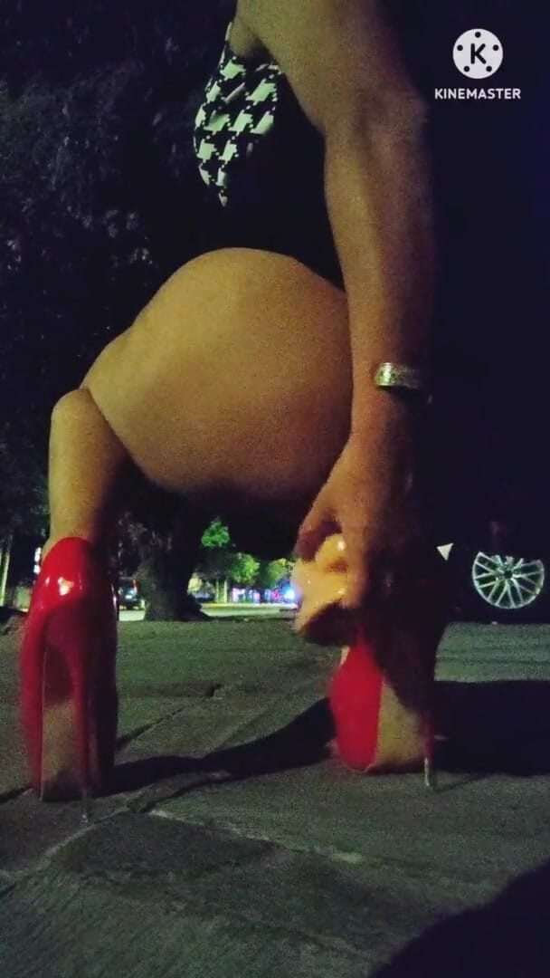 Traviezisha: 通りと車が通り過ぎる野外でディルドでお尻をオナニーする弱虫痴女