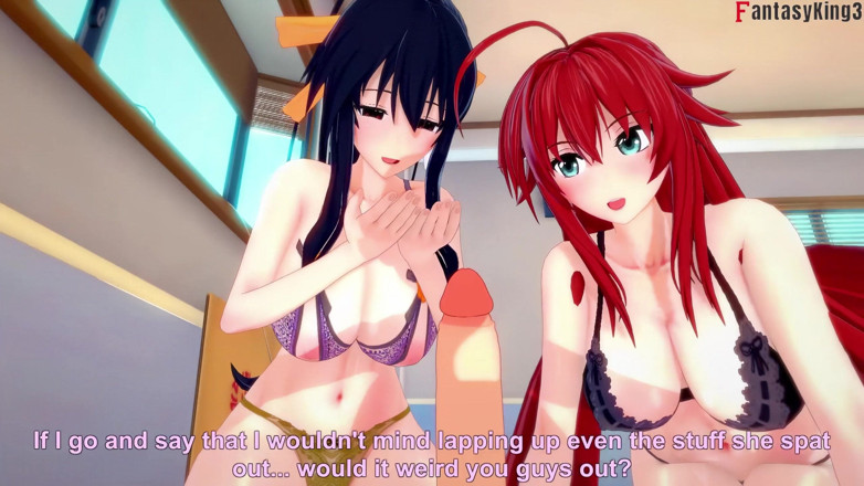 Fantasy king: Akeno e Rias mi sorprendono con un doppio pompino - dxd...