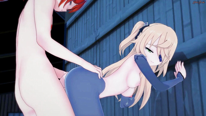 Hentai Smash: Fischl zostaje zerżnięta o ścianę i biorąc pod uwagę doggystyle creampie -...