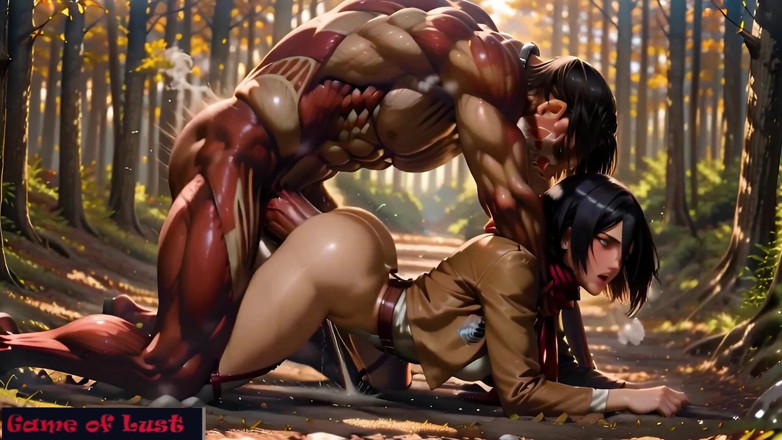 Game of Lust 3D: Gol hentai genç mikasa büyük titan eren ile anal seks
