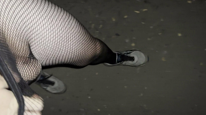 Apomit: Night walking in pantyhose close road teen boy flash 2