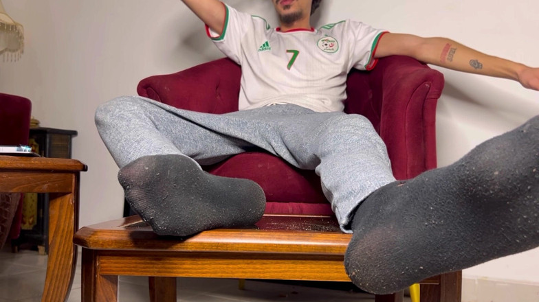 ARAB HUNG TWINK: Worship My Sweaty Feet off a Football Game While Smoking...