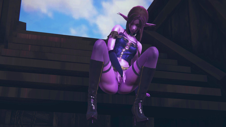 Waifu club 3D: Mor elf bir geminin güvertesinde amına mastürbasyon yapıyor